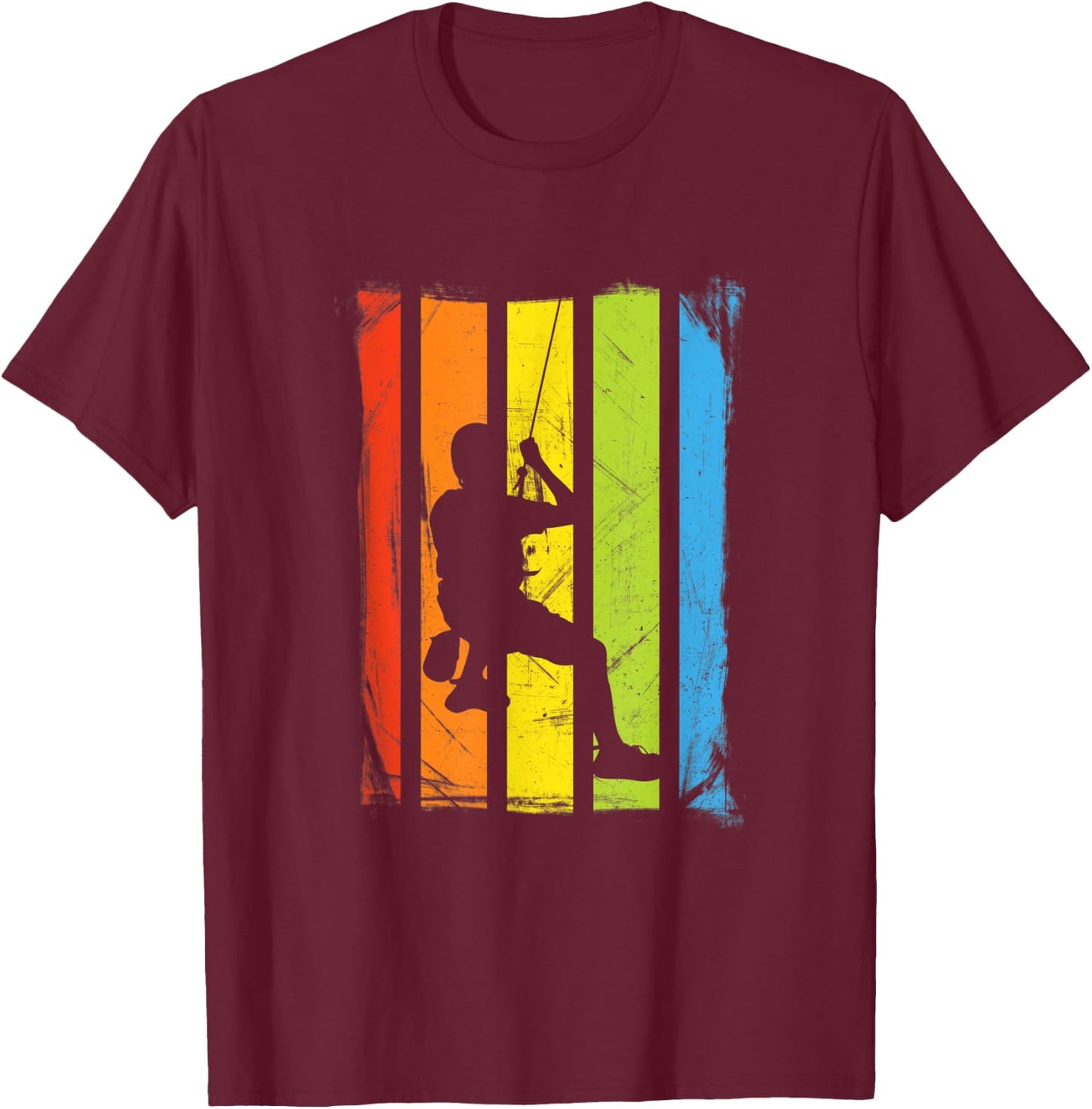 Rock Climbing | Rainbow Distressed Design T-Shirt - T-Shirt | Maroon