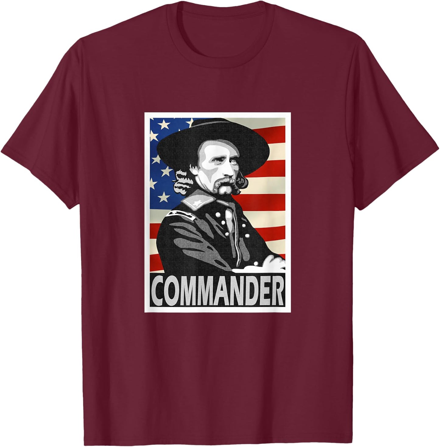George Armstrong Custer Commander Poster Style T-Shirt - T-Shirt | Maroon