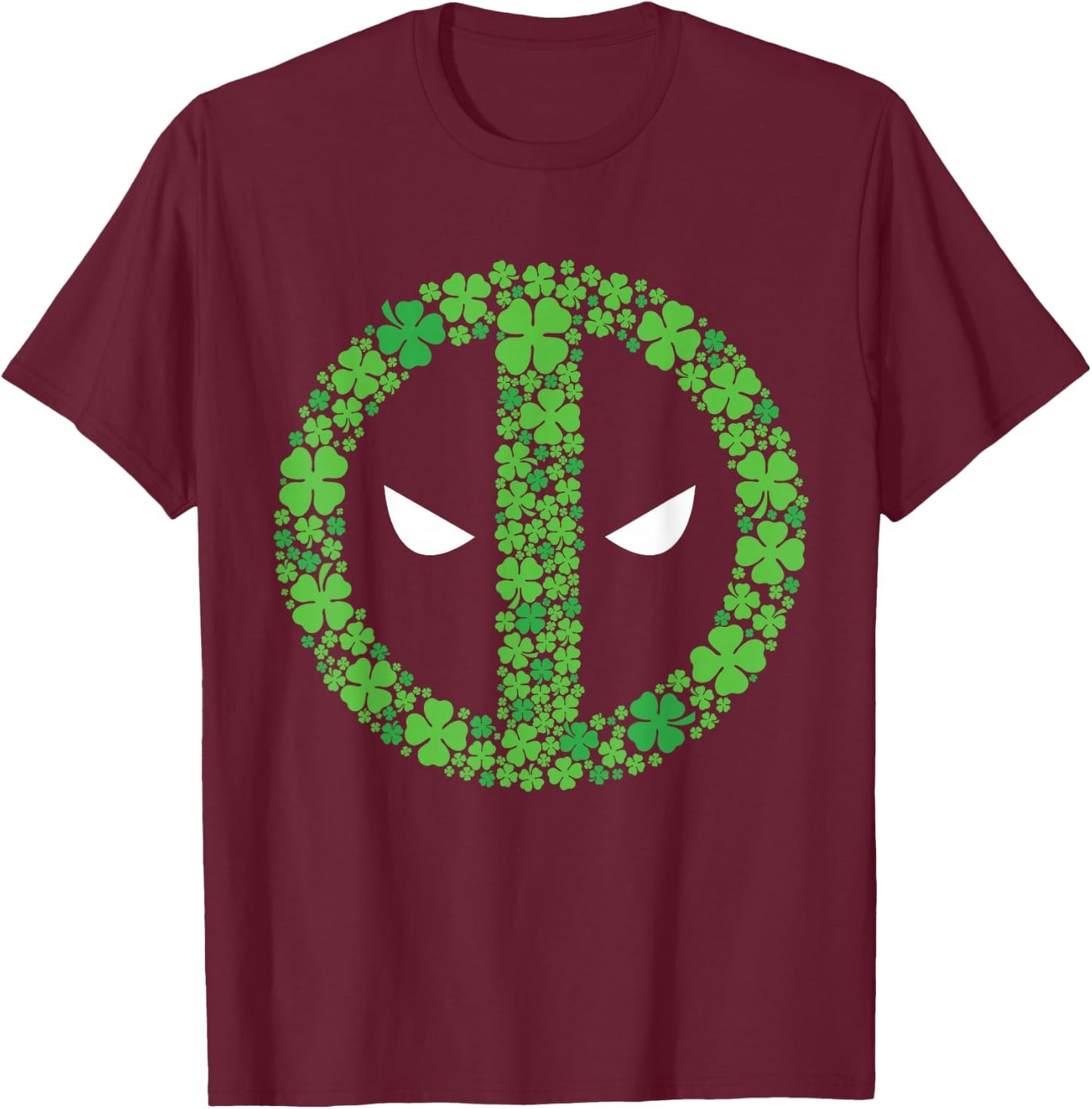 NEW Marvel Deadpool St Patrick's Day Green Clover Mask Logo T-Shirt - T-Shirt | Maroon