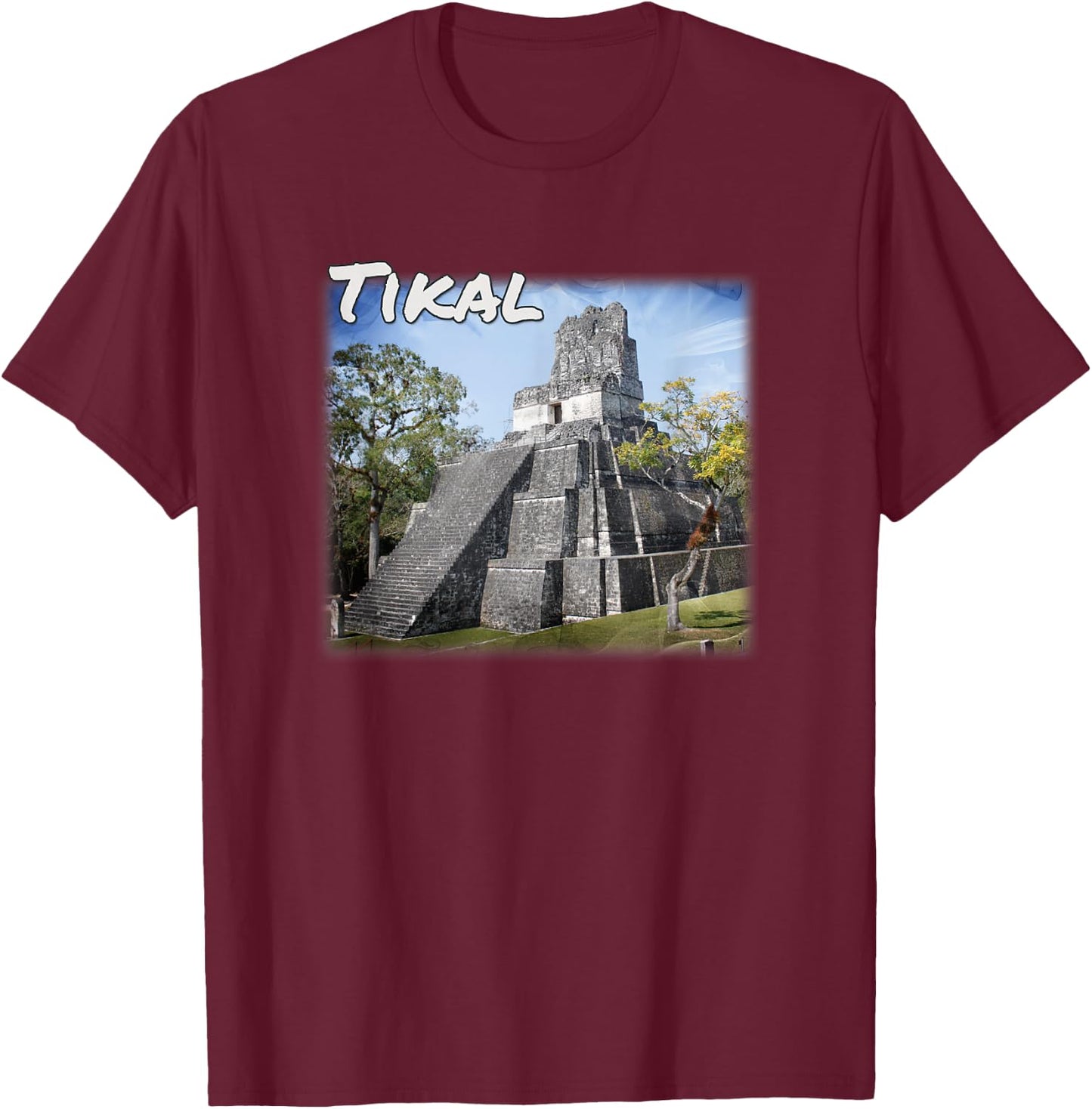 Guatemala Tikal Ruins Temple T-Shirt - T-Shirt | Maroon