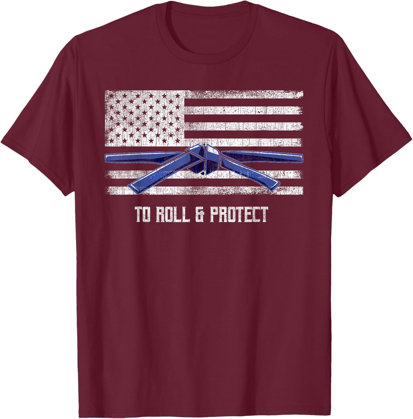 Distressed Police Thin Blue Line BJJ MMA Jiu Jitsu shirt T-Shirt - T-Shirt | Maroon