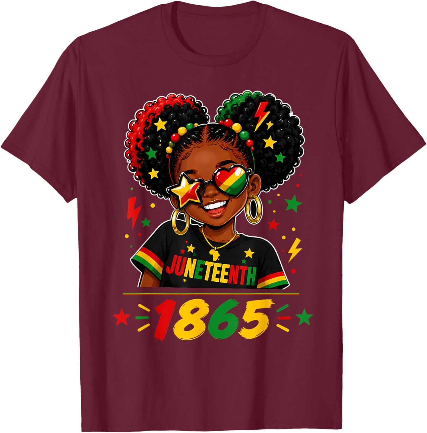 Juneteenth Shirts Girls June 19th 1865 African American Girl T-Shirt - T-Shirt | Maroon