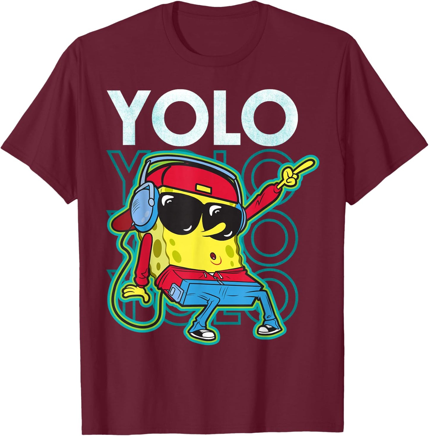 Spongebob SquarePants Yolo Cool Guy T-Shirt - T-Shirt | Maroon