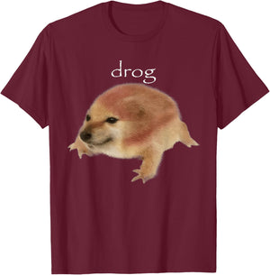 Cheems Drog Meme Funny brainrot Cursed Dog Frog Doge Meme T-Shirt - T-Shirt | Maroon