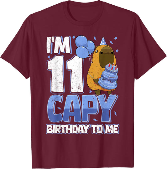 11 Years Capy Birthday to me Boys 11th Birthday Capybara T-Shirt - T-Shirt | Maroon
