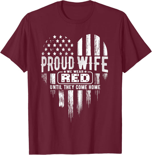 Proud Wife Red Friday Military Family American Flag Heart Men T-Shirt - T-Shirt | Maroon