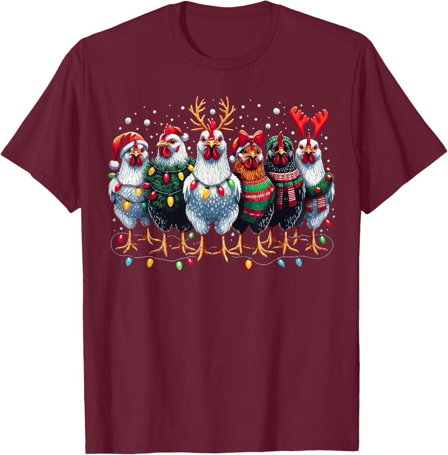 Chicken Christmas Lights Farm Xmas T-Shirt - T-Shirt | Maroon