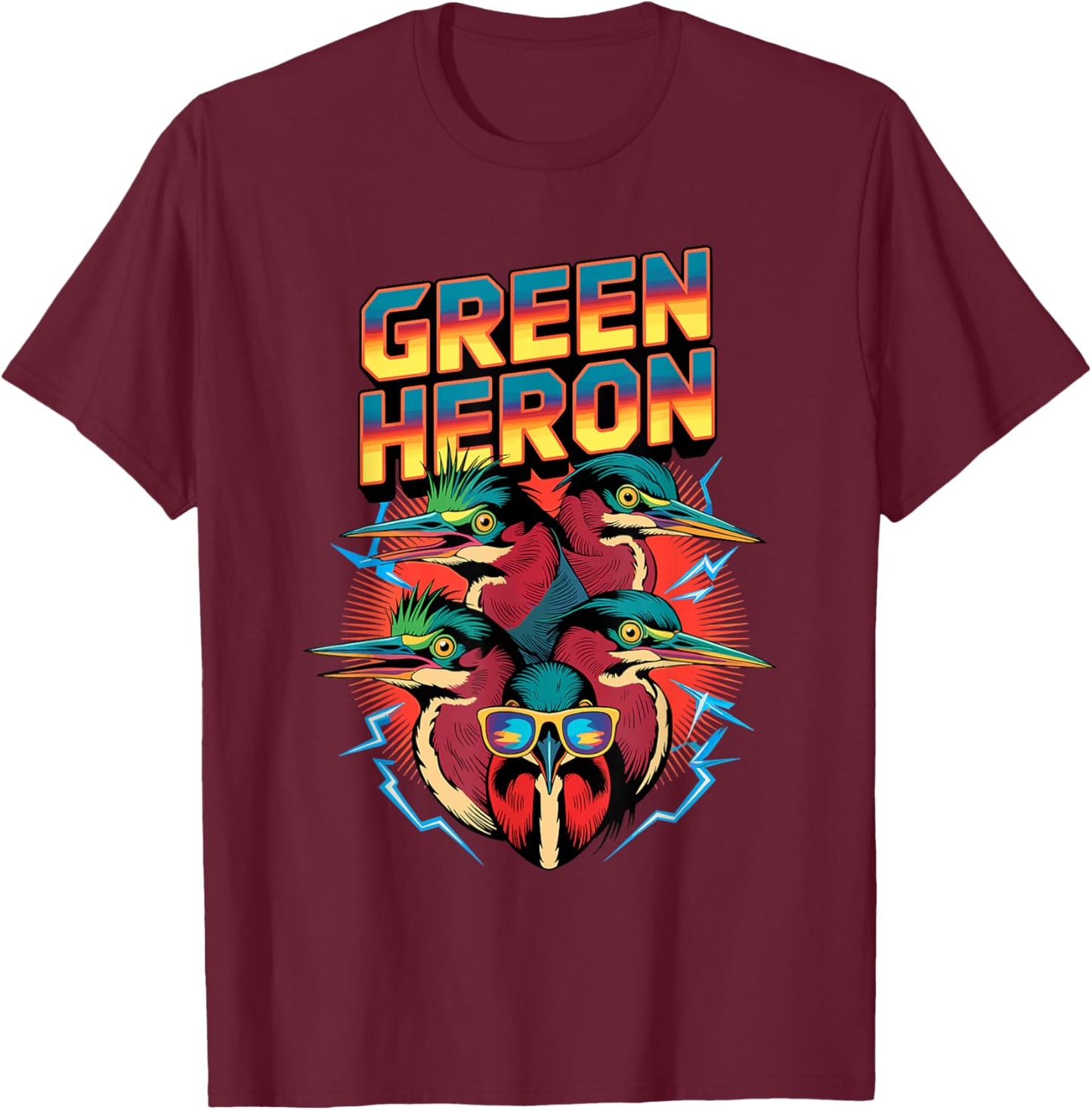 90s Vintage Green Heron T-Shirt - T-Shirt | Maroon