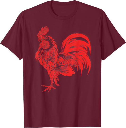 Men's Red Rooster Shirt Cocky Vintage Rooster T-Shirt - T-Shirt | Maroon