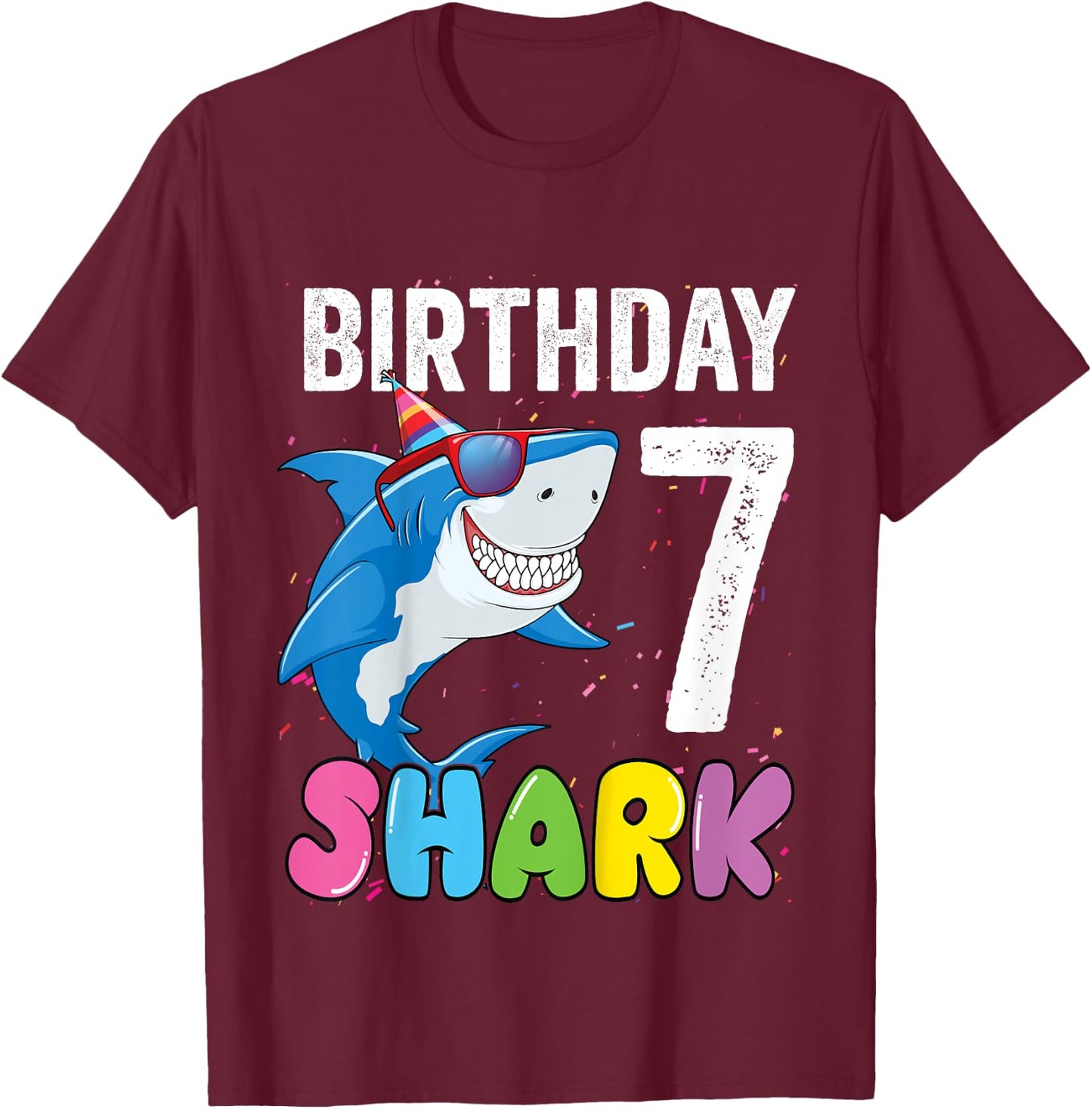 7th Birthday Shark Shirt JawSome Seven Year Old Kids T-Shirt - T-Shirt | Maroon