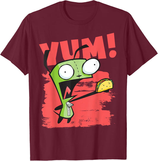 Invader Zim Gir Screaming Yum! Taco Portrait Small T-Shirt - T-Shirt | Maroon