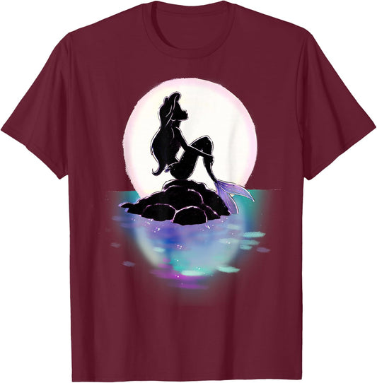 Disney Little Mermaid Ariel Colorful Sunset Moon T-Shirt - T-Shirt | Maroon