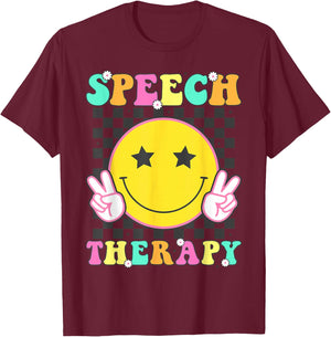Speech Therapy Retro Smile Face SLP Teacher Speech Therapist T-Shirt - T-Shirt | Maroon