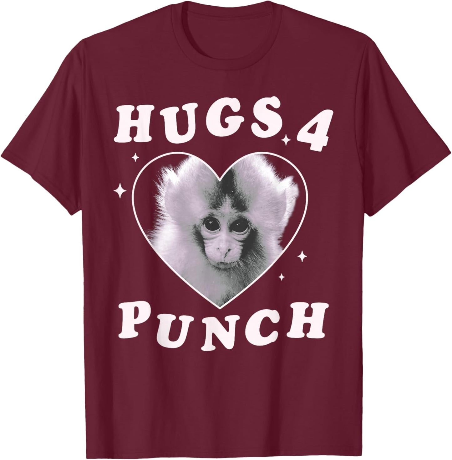 Trendy Apparel Punch The Monkey Hugs 4 Punch Heart Frame T-Shirt - T-Shirt | Maroon