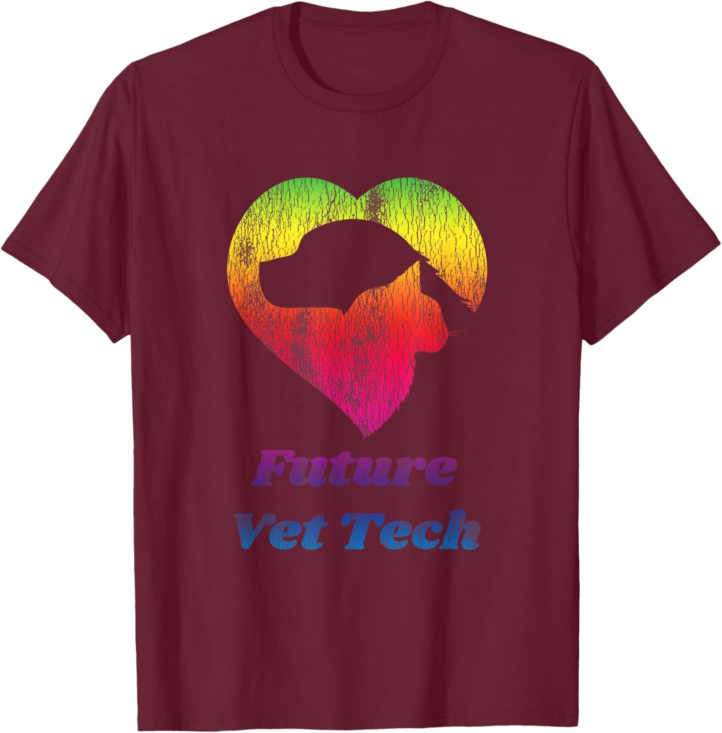 Future Vet Tech - Worn Distressed Rainbow Look T-Shirt - T-Shirt | Maroon