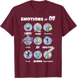 Nickelodeon Invader Zim The Many Emotions of Gir Small T-Shirt - T-Shirt | Maroon