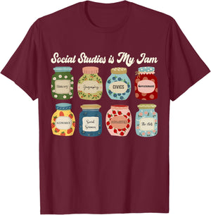 Social Studies is My Jam Teacher History Civics Classroom T-Shirt - T-Shirt | Maroon