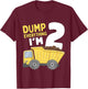 Kids Construction Truck 2nd Birthday Boy 2 Two Year Old T-Shirt - T-Shirt | Maroon