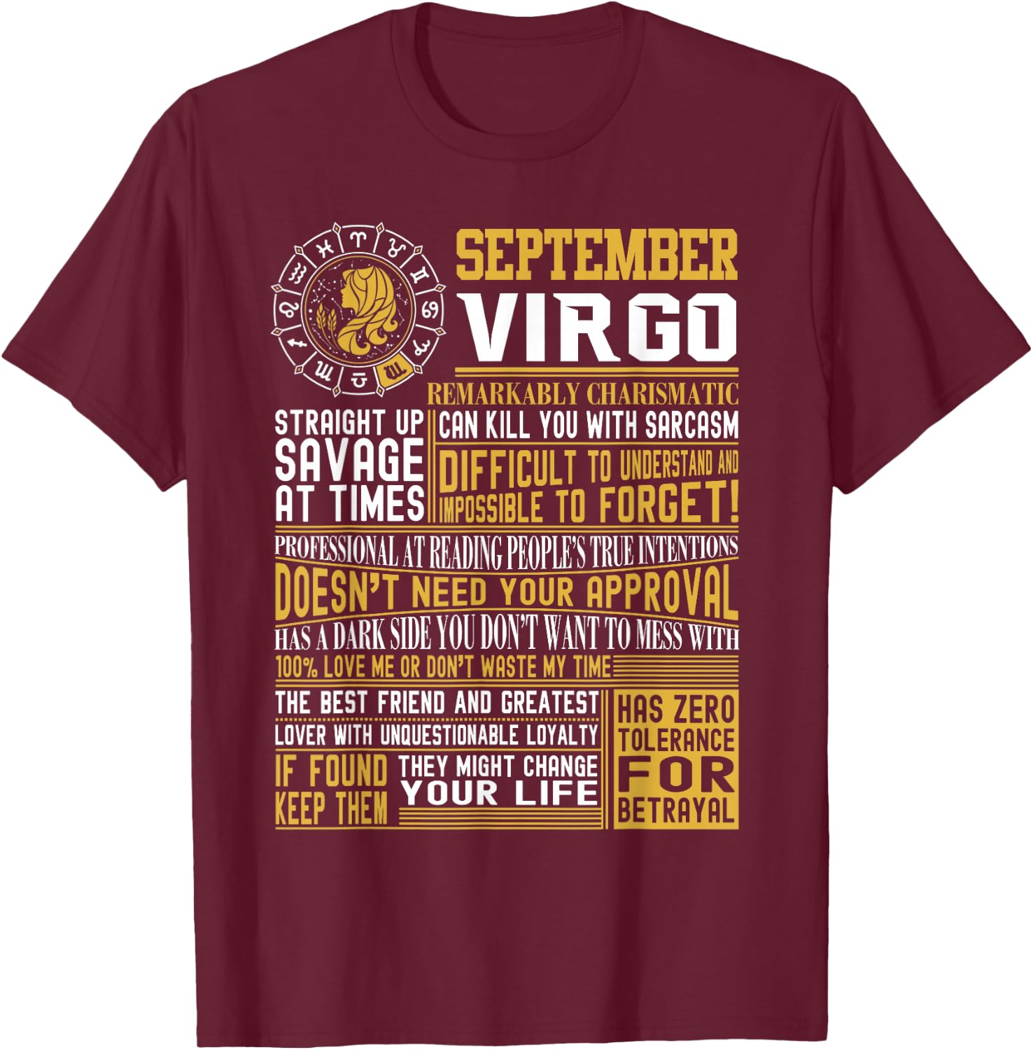 Best Born in September Virgo Facts Shirts for T-Shirt - T-Shirt | Maroon