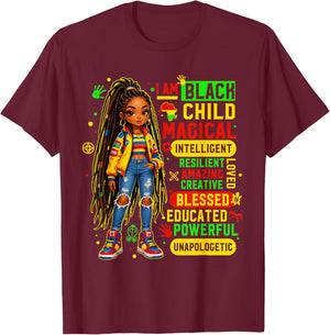 I Am Black Child African American History Month Girls Kids T-Shirt - T-Shirt | Maroon