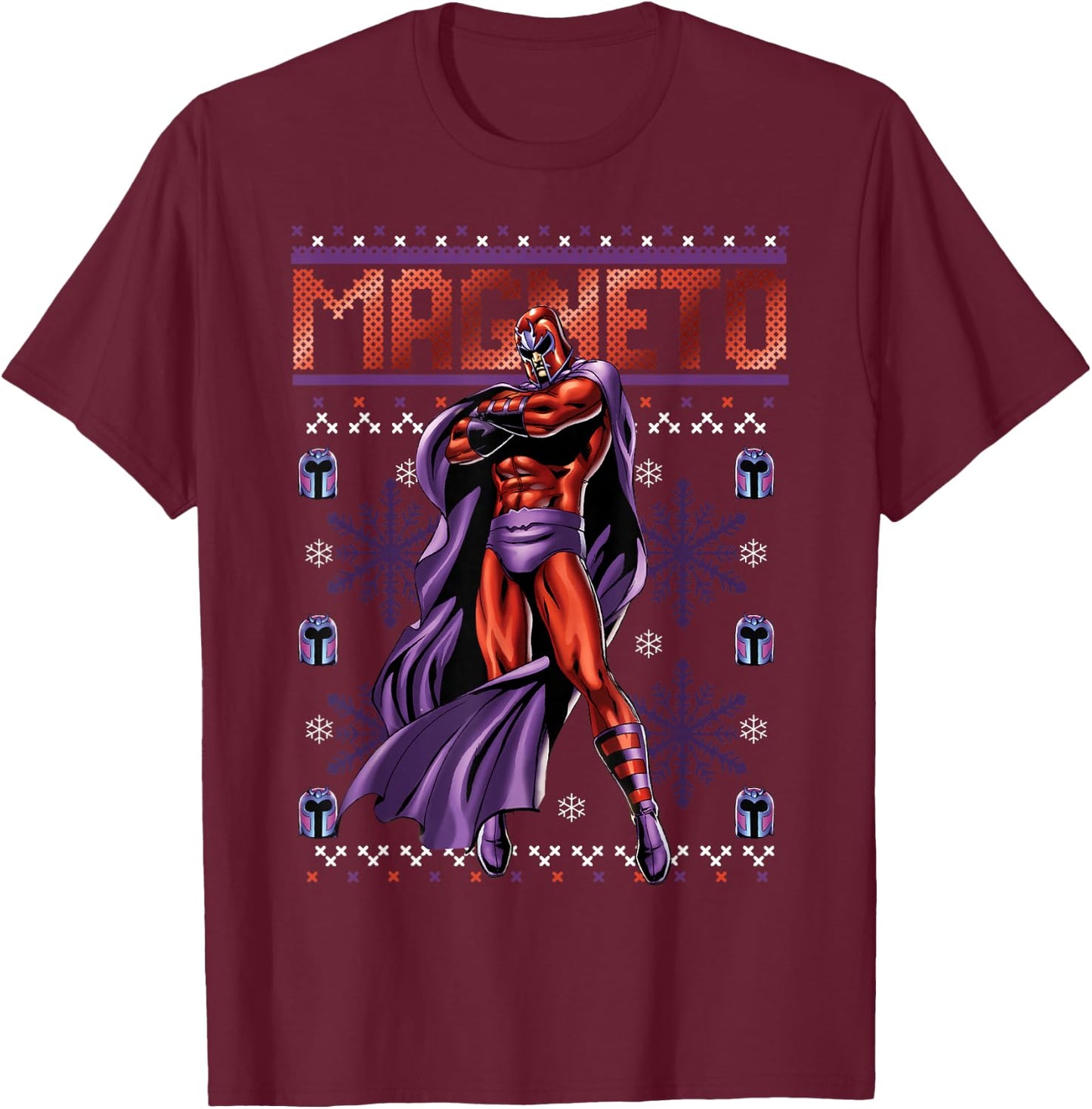 Marvel X-Men Magneto Purple Ugly Christmas Sweater T-Shirt - T-Shirt | Maroon