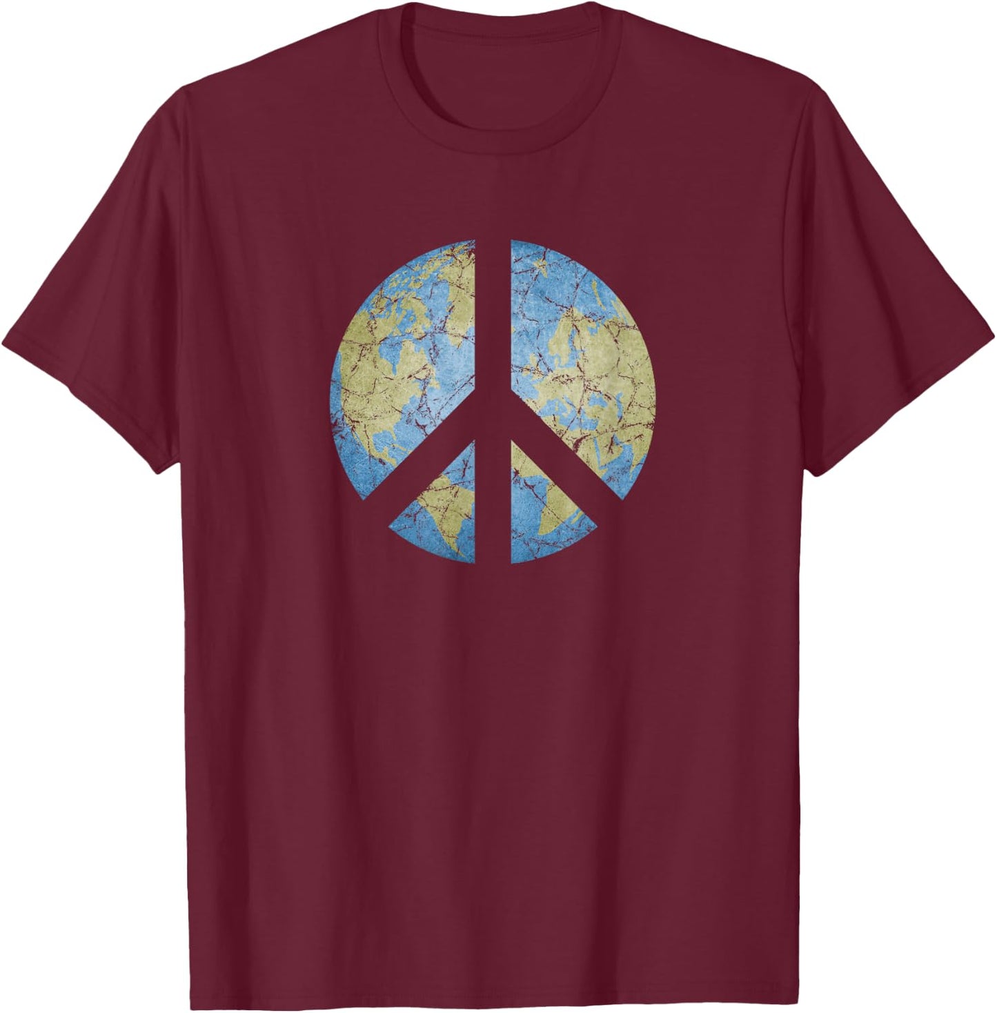Vintage Peace On Earth World Peace T-Shirt - T-Shirt | Maroon