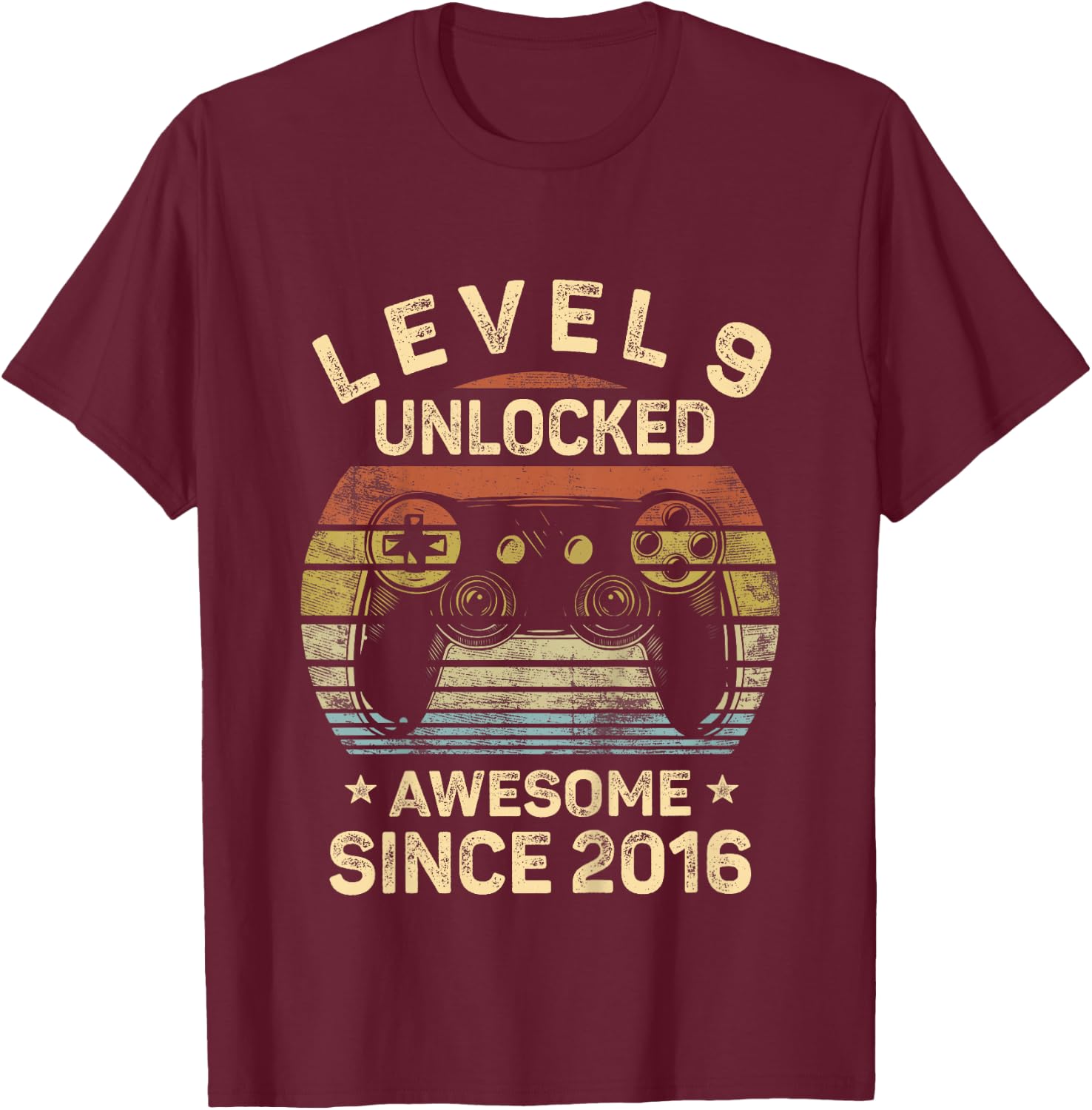 Kids Level 9 Unlocked 9th Birthday 9 Year Old Gifts Gamer Bday T-Shirt - T-Shirt | Maroon
