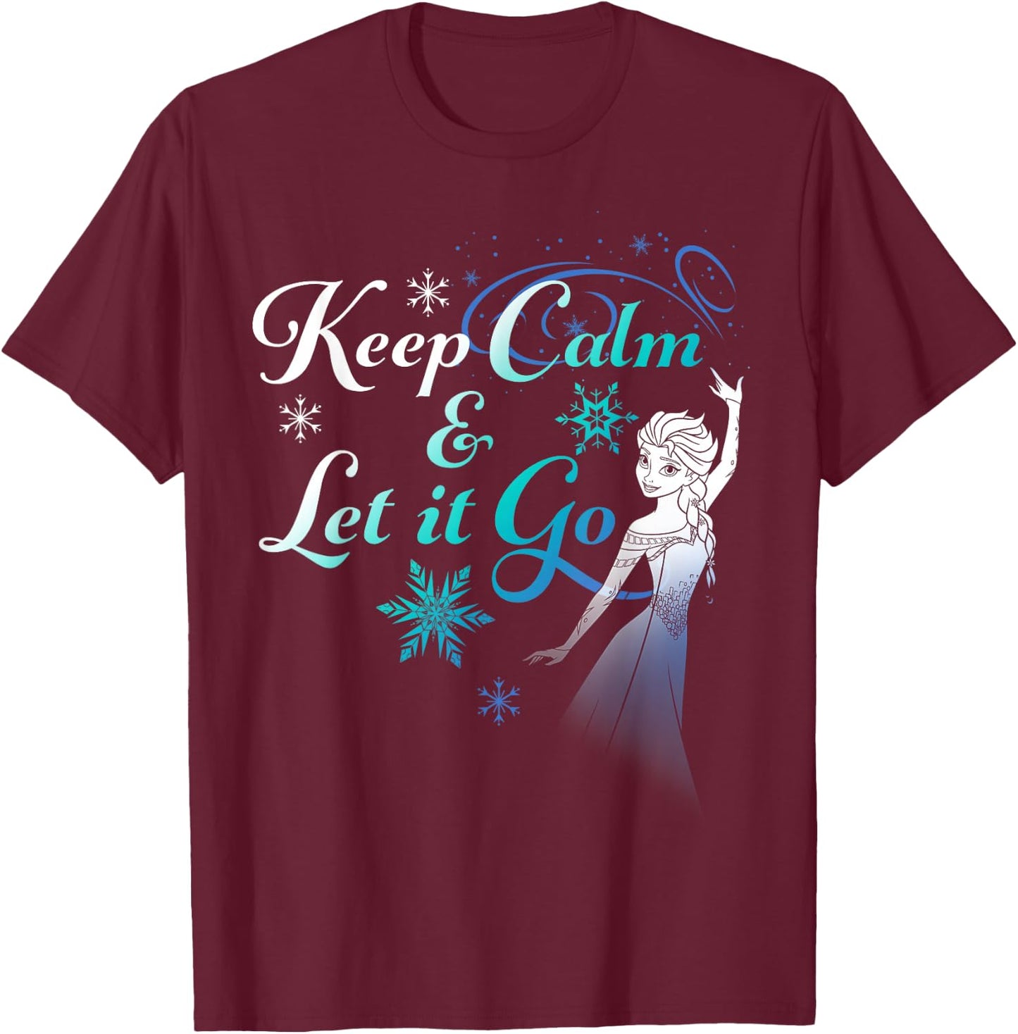 Disney Frozen Elsa Keep Calm & Let It Go Snowflake Portrait T-Shirt - T-Shirt | Maroon