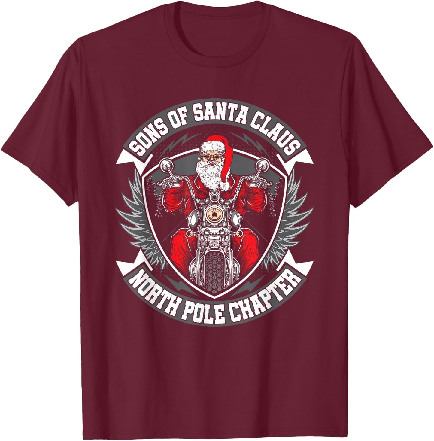 Christmas Biker Shirt Sons Of Santa North Pole Chapter T-Shirt - T-Shirt | Maroon
