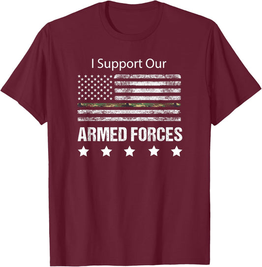 Military Appreciation Shirt Support Armed Forces USA Flag T-Shirt - T-Shirt | Maroon