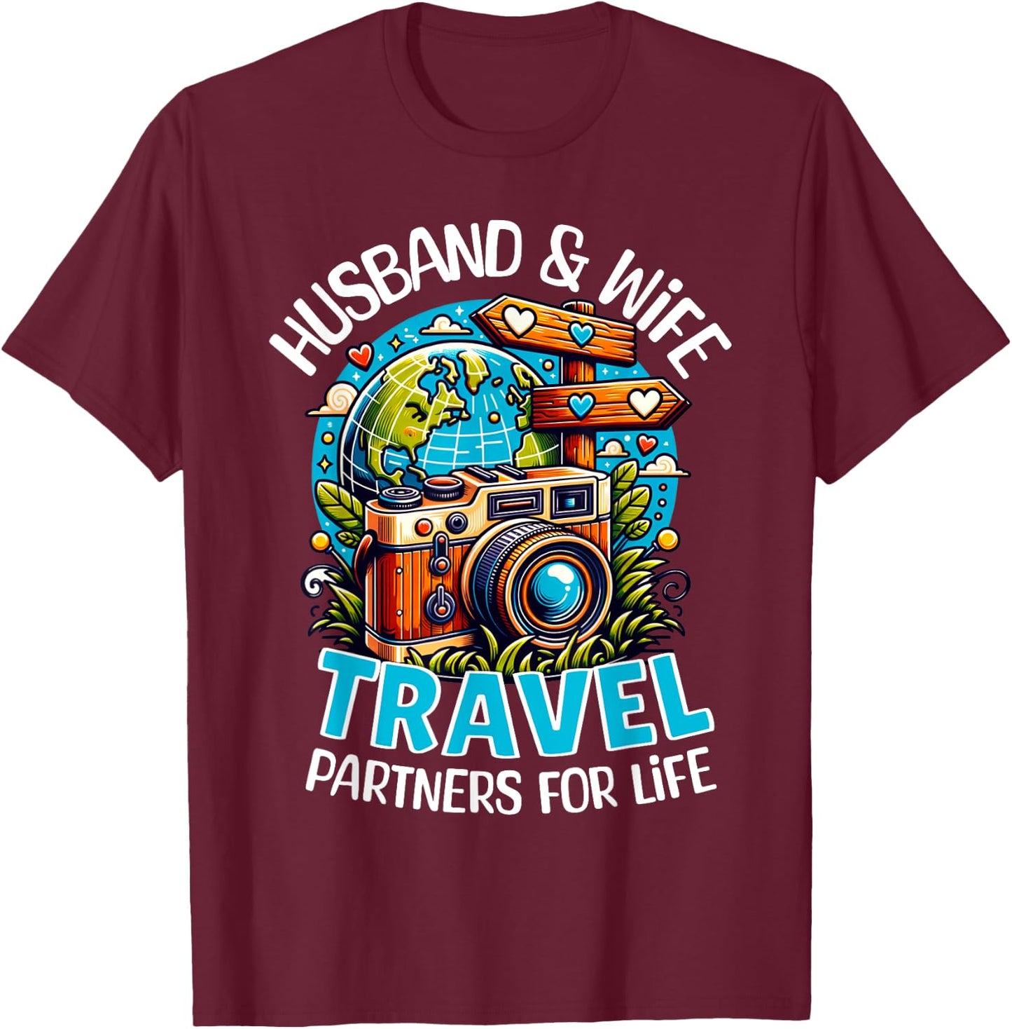 Couple Matching Husband And Wife Travel Partners For Life T-Shirt - T-Shirt | Maroon