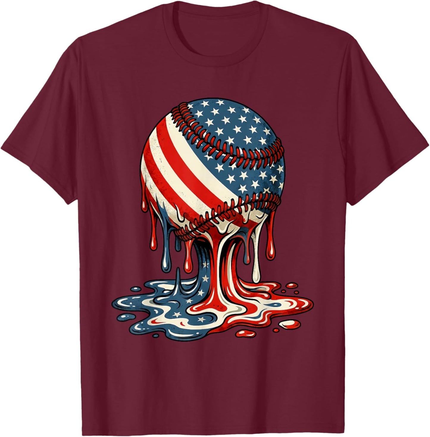 Baseball Drip American Patriotic 4th of July Boys Kids Youth T-Shirt - T-Shirt | Maroon