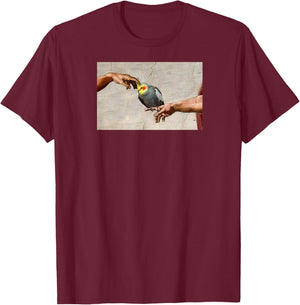 Funny Scritching a Birb, Parrot Art, Michelangelo Cockatiel T-Shirt - T-Shirt | Maroon