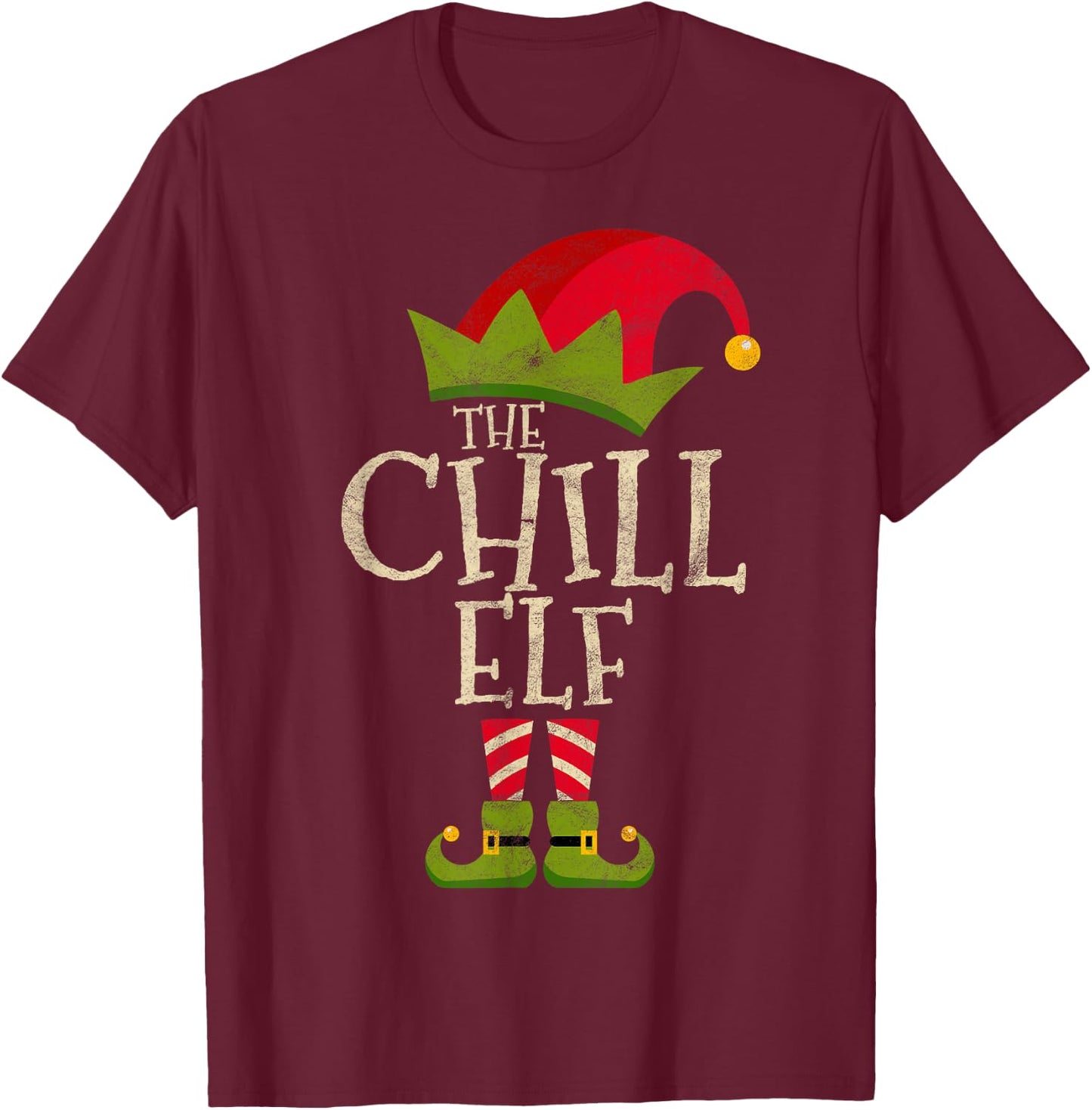 Easy The Chill Elf Xmas Costume Family Group Gift Christmas T-Shirt - T-Shirt | Maroon