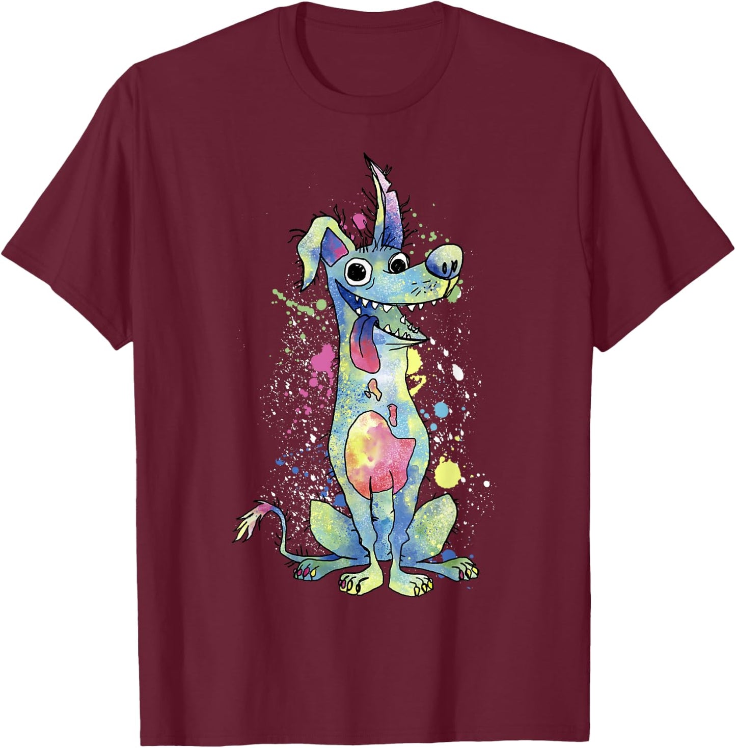 Disney Pixar Coco Dante Watercolor Splatter Graphic T-Shirt - T-Shirt | Maroon