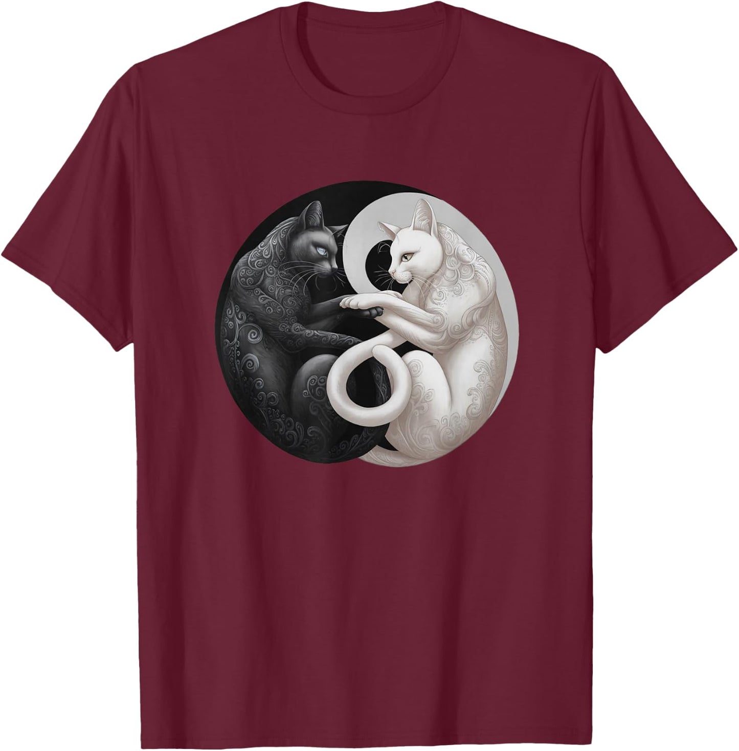 Cute Adorable Cats Yin Yang T-Shirt - T-Shirt | Maroon