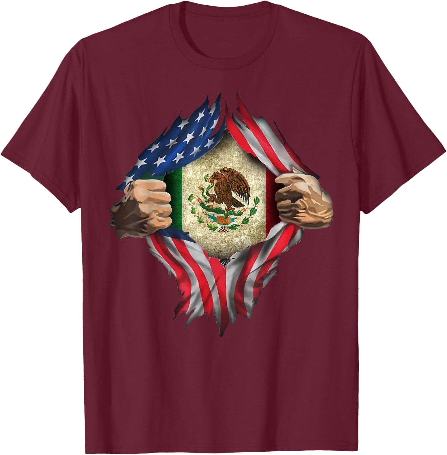 Mexican American Super Hero Flag T Shirt T-Shirt - T-Shirt | Maroon