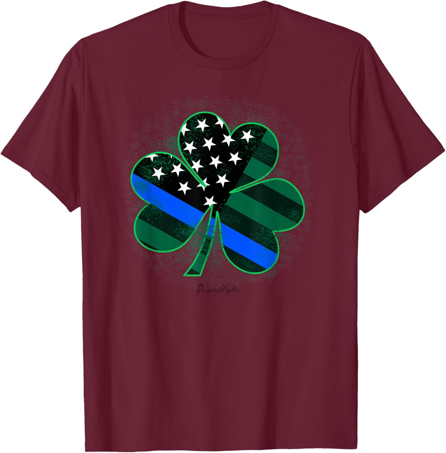 Thin Blue Line St Patricks Day Shirt Police Shamrock T-Shirt - T-Shirt | Maroon