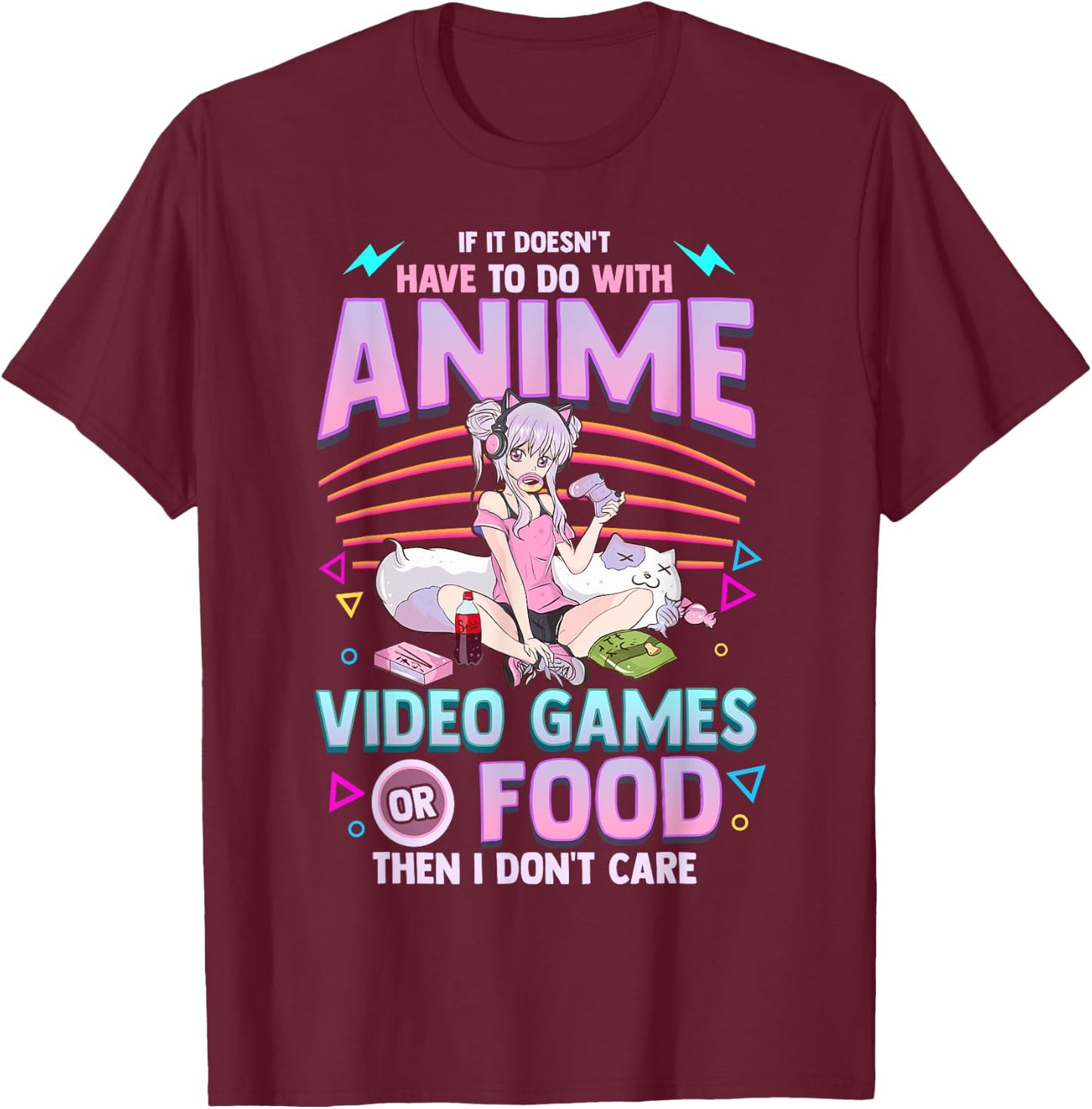 Cute Anime Gamer Girl Funny Kawaii Japanese Manga Joke T-Shirt - T-Shirt | Maroon