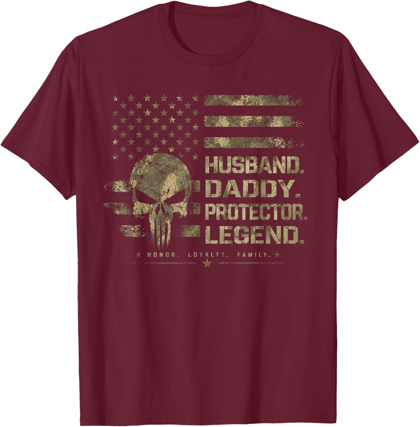 Husband Daddy Protector Legend Fathers Day American Flag T-Shirt - T-Shirt | Maroon