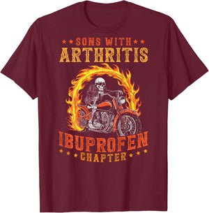 Sons with Arthritis Ibuprofen Chapter Skeleton on Back T-Shirt - T-Shirt | Maroon