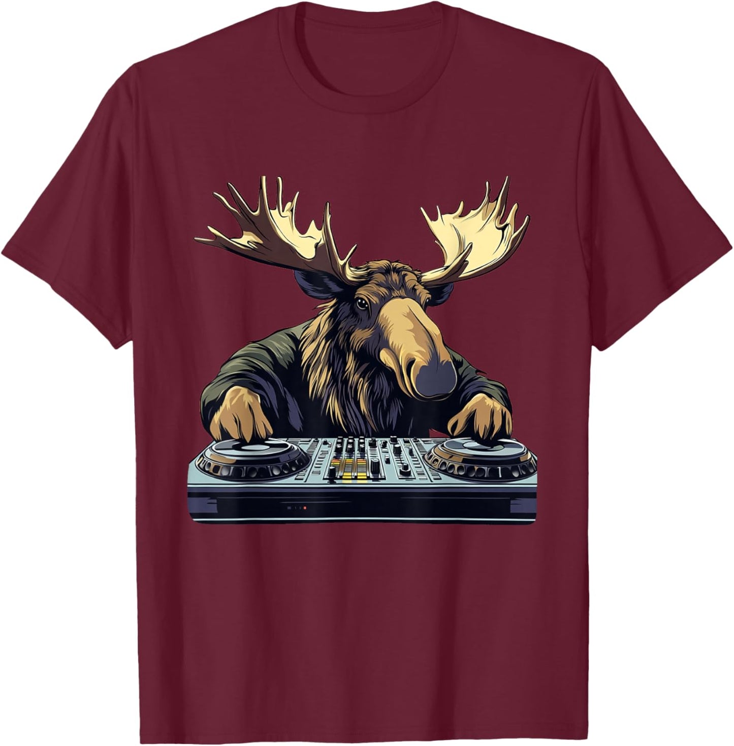 Cool Music Moose as DJ Costume for Boys and Girls T-Shirt - T-Shirt | Maroon