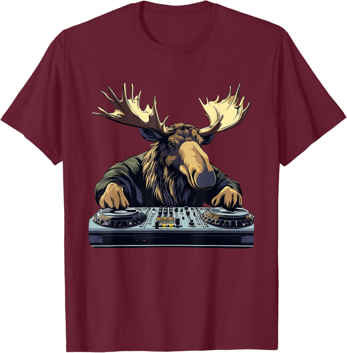 Cool Music Moose as DJ Costume for Boys and Girls T-Shirt - T-Shirt | Maroon