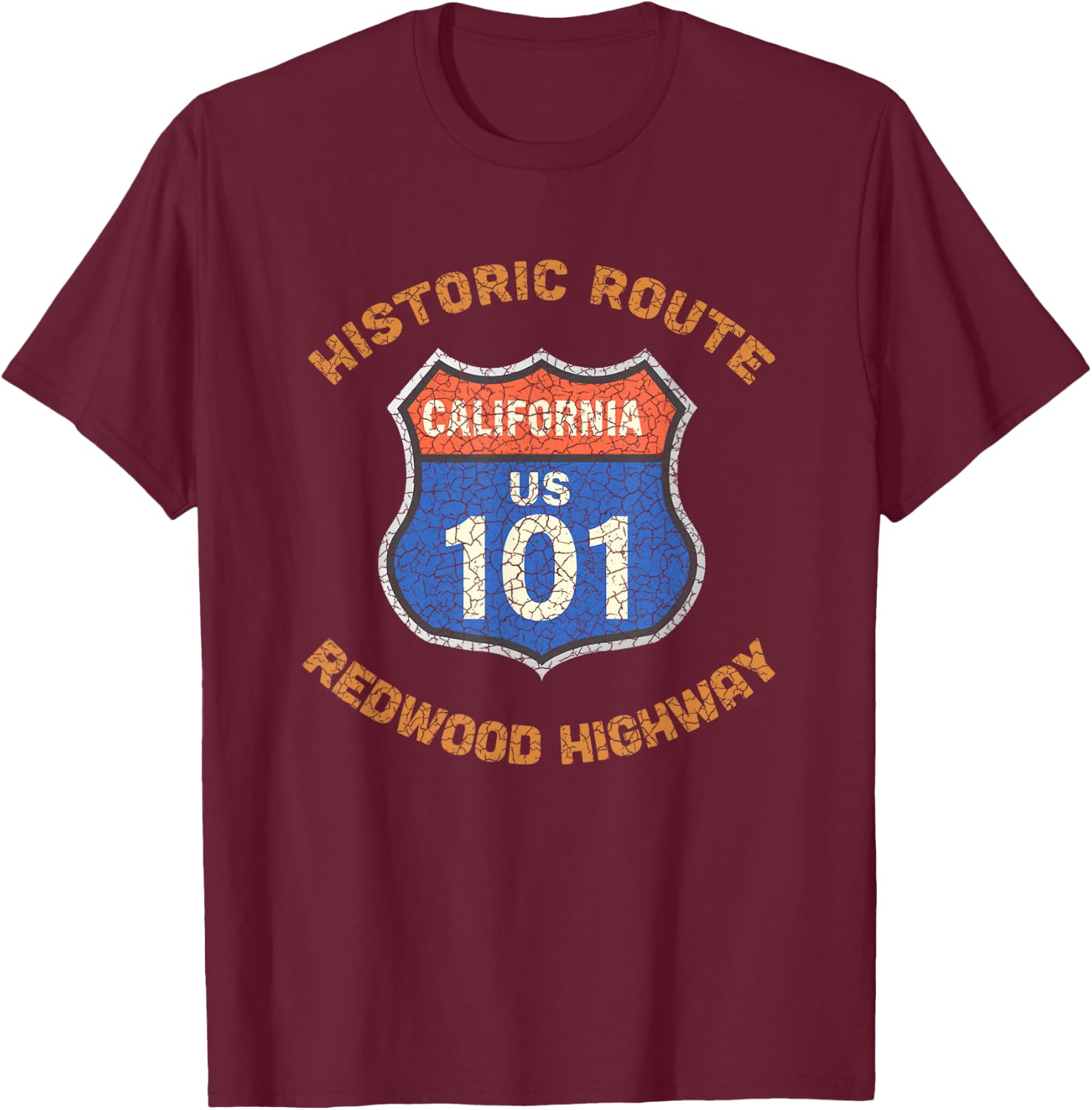 Souvenir Rustic Redwood Highway Route 101 Redwood Highway T-Shirt - T-Shirt | Maroon