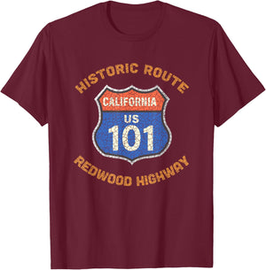 Souvenir Rustic Redwood Highway Route 101 Redwood Highway T-Shirt - T-Shirt | Maroon