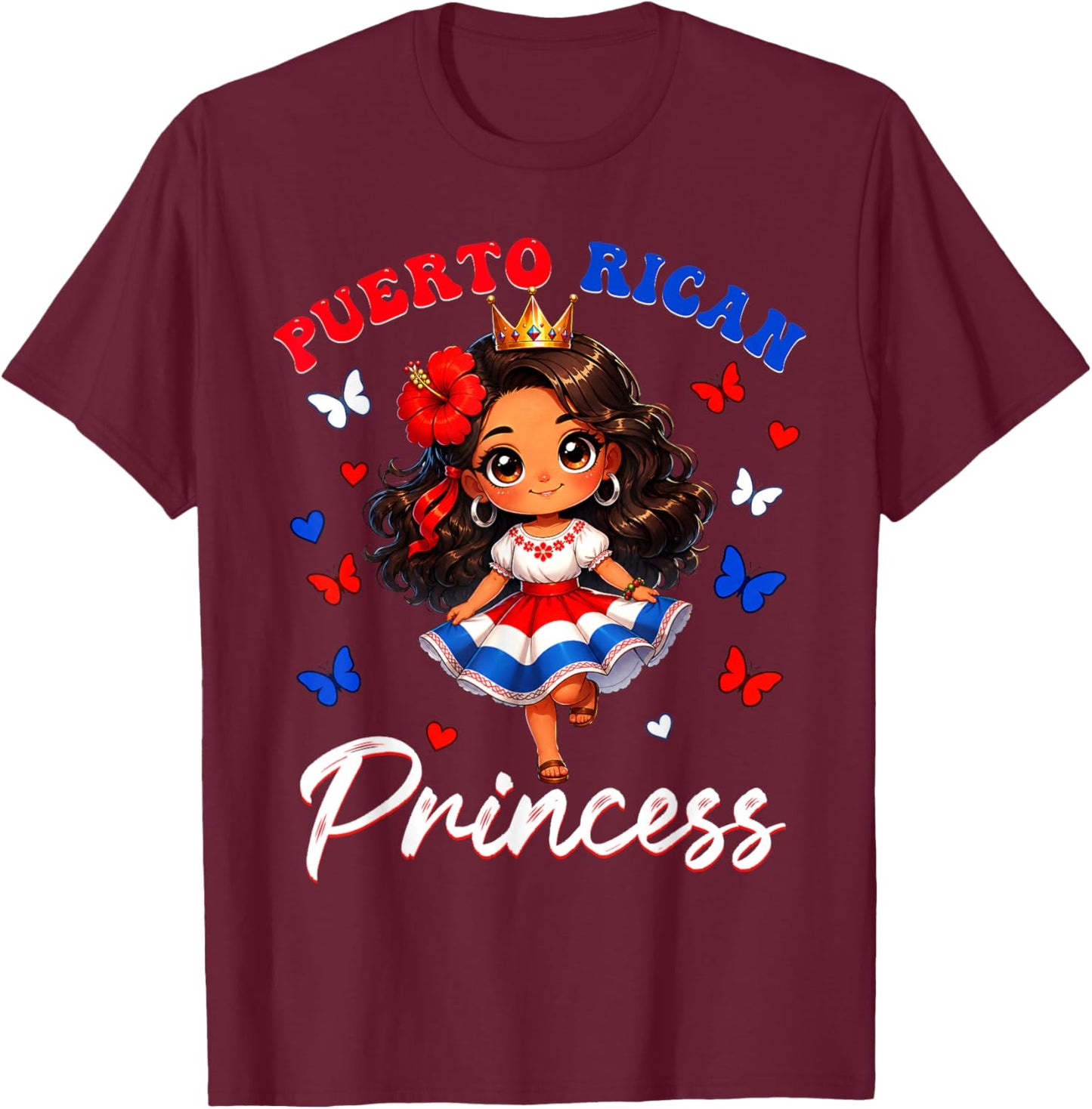 Puerto Rican Princess Puerto Rico Hispanic Heritage Girls T-Shirt - T-Shirt | Maroon