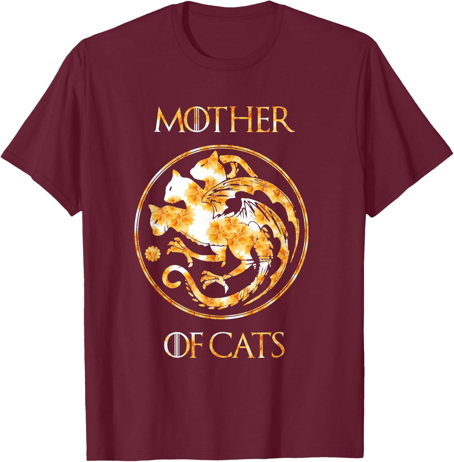 Mother of Cats Shirt With Floral Art Best Mom T-Shirt - T-Shirt | Maroon