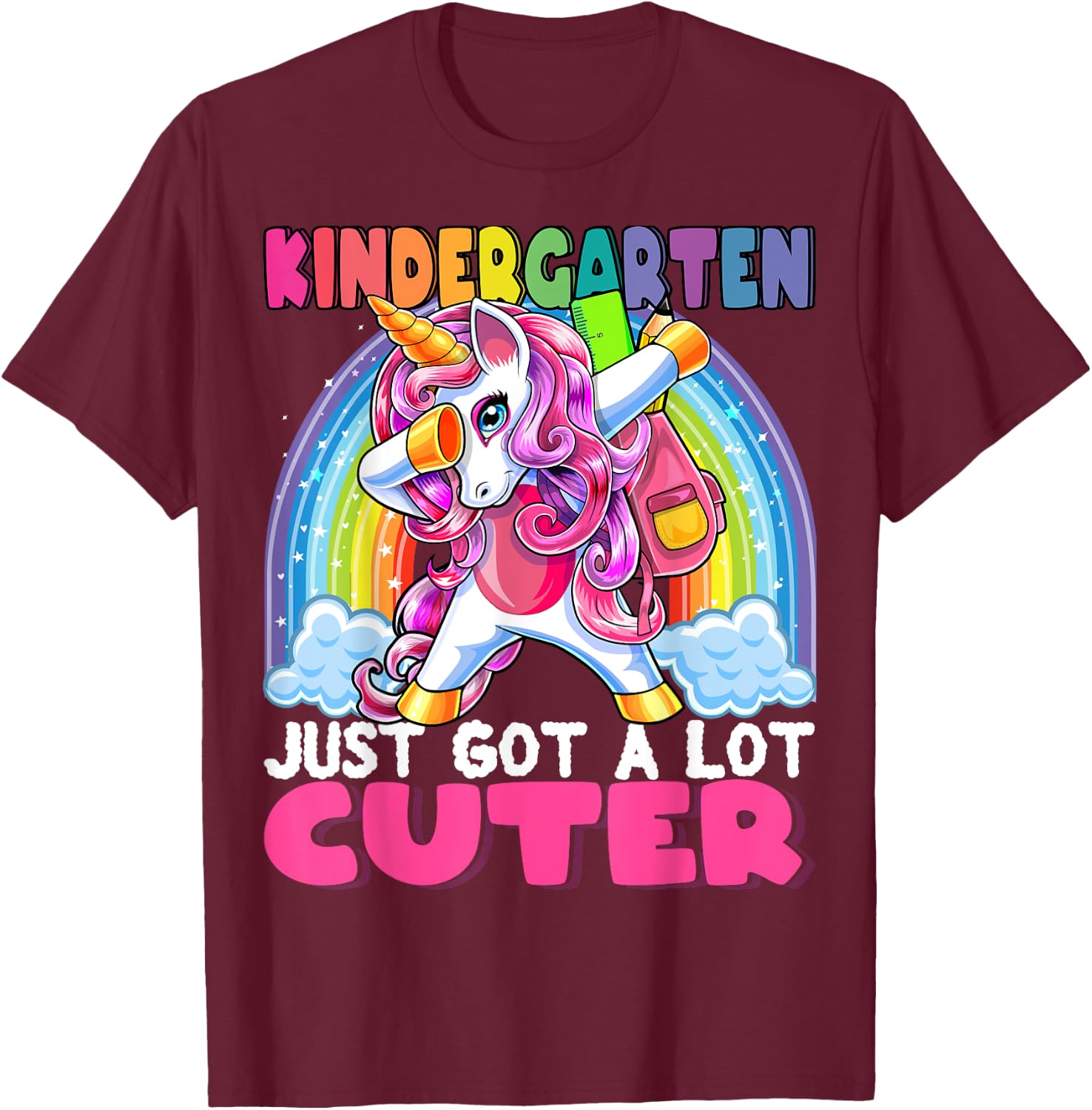 Kindergarten Got Cuter Dabbing Unicorn Back to School Girls T-Shirt - T-Shirt | Maroon