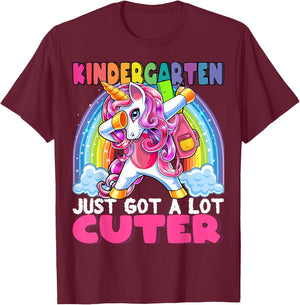 Kindergarten Got Cuter Dabbing Unicorn Back to School Girls T-Shirt - T-Shirt | Maroon