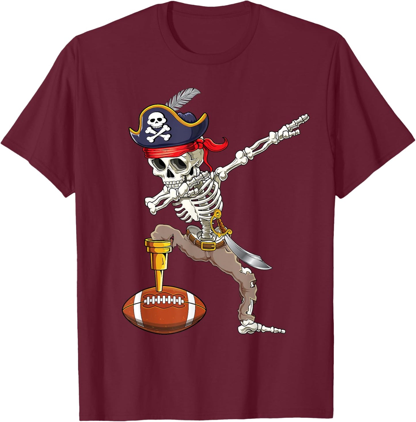 Dab Skeleton Shirt Dabbing Skeleton Pirate Football Shirt T-Shirt - T-Shirt | Maroon